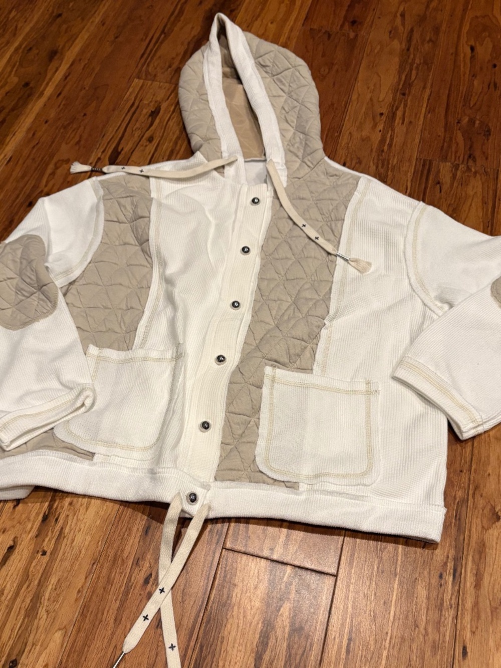 super cute patchwork oversized sweatshirt cream and white size small